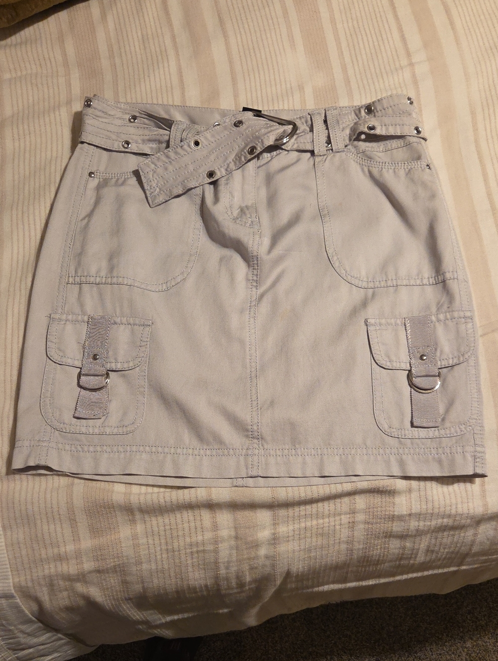 White House Black Market Light Gray Cargo Mini Skirt with Studded Belt